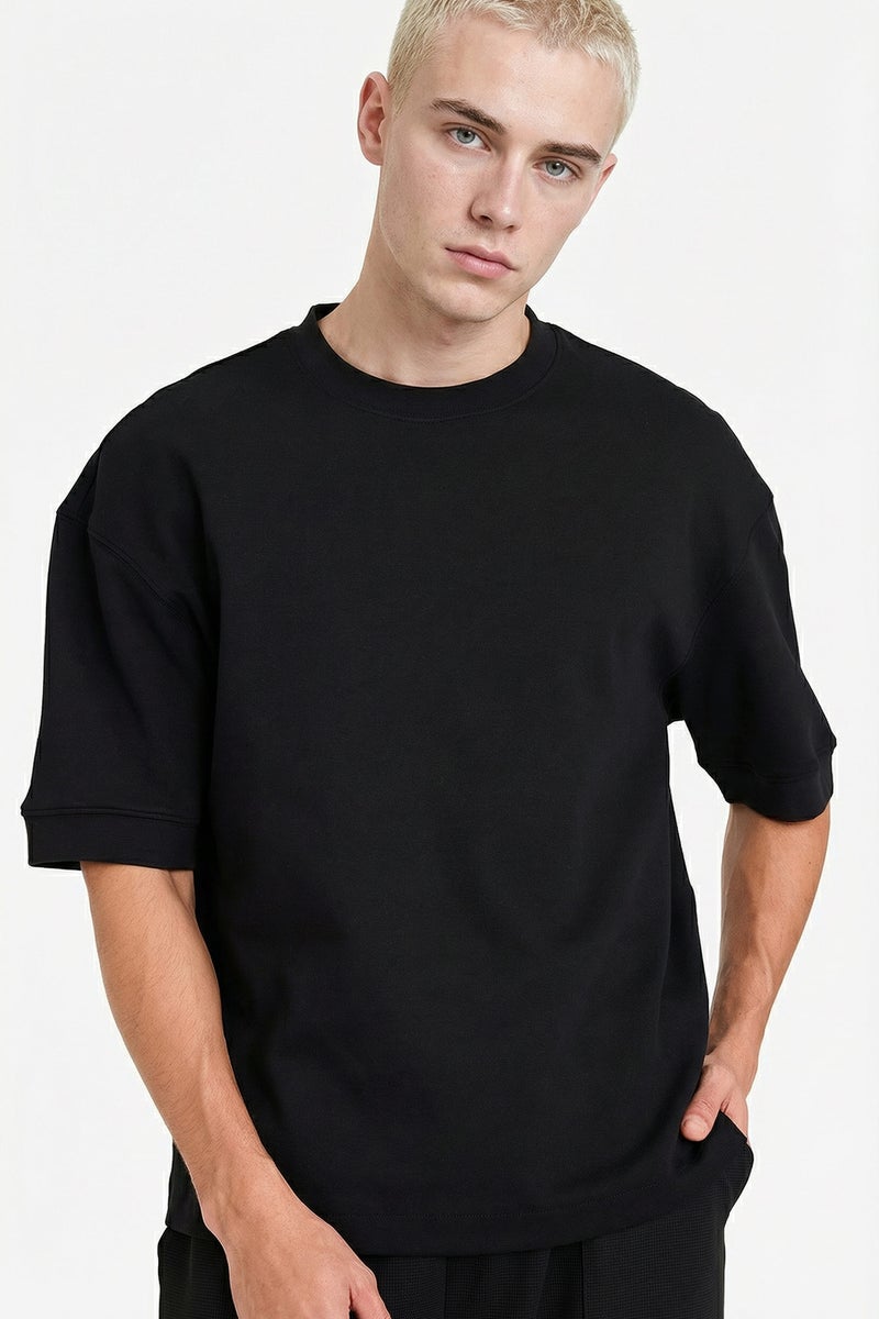 DeFacto Black Man Loose Fit Crew Neck Heavy Fabric Basic T-shirt Casual - Image 3